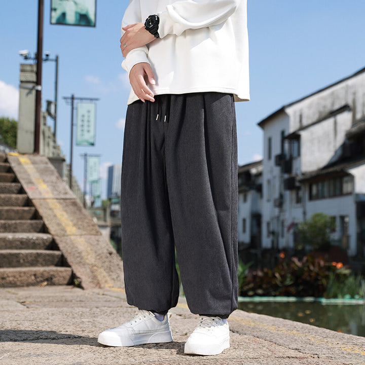 Men's Wide Cord Lounge Pants with Drawstring, Ribbed Cord Structure and Elastic Cuffs Mune Fashion