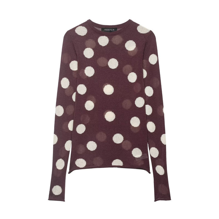 Women's Lightweight Polka Dot Fine Knit Sweater with Round Neck and Relaxed Fit Mune Fashion