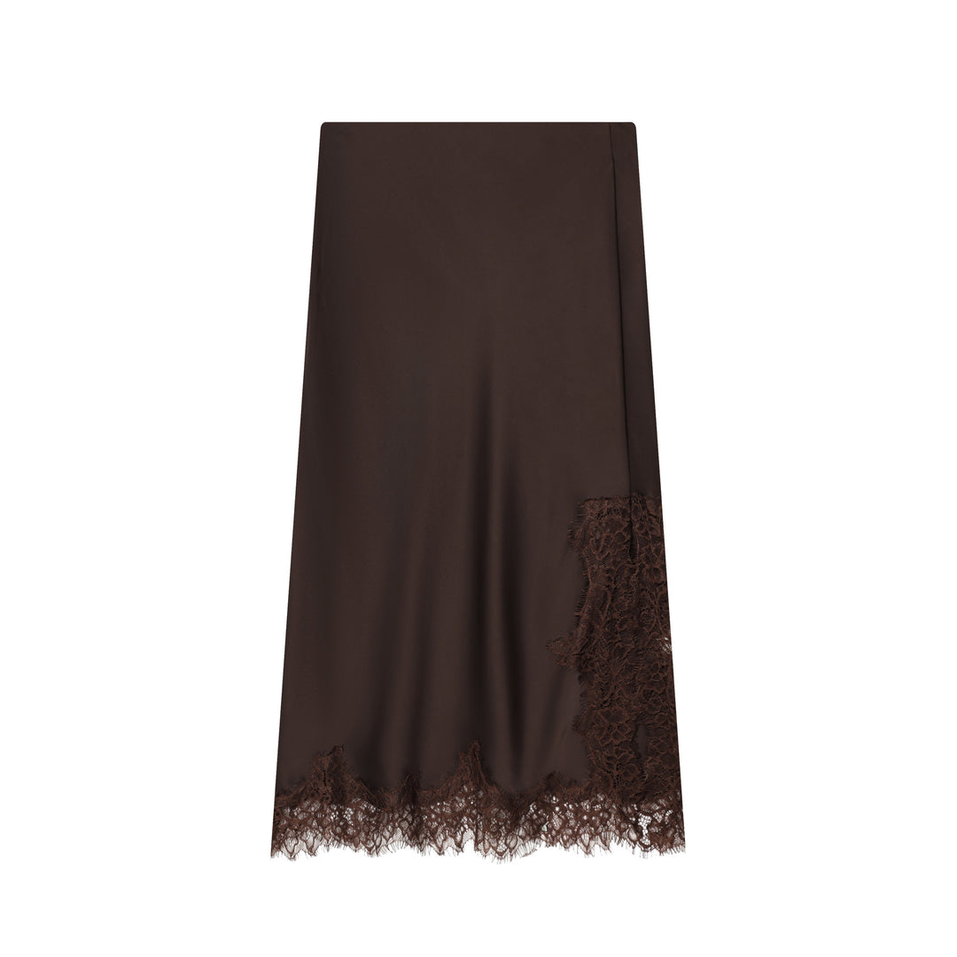 Women's flowing midi skirt with lace trim and straight waistband Mune Fashion