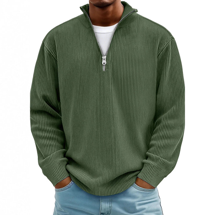 Men's ribbed knit pullover with half zipper and stand-up collar Mune Fashion