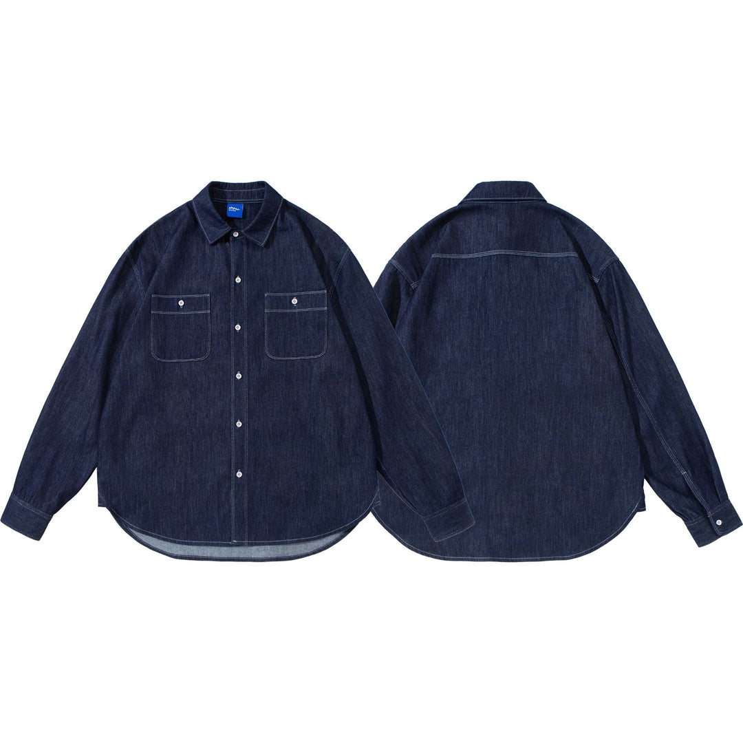 Unisex Oversized-Denim-Shirt Jacket with Overlay Chest Pockets Mune Fashion