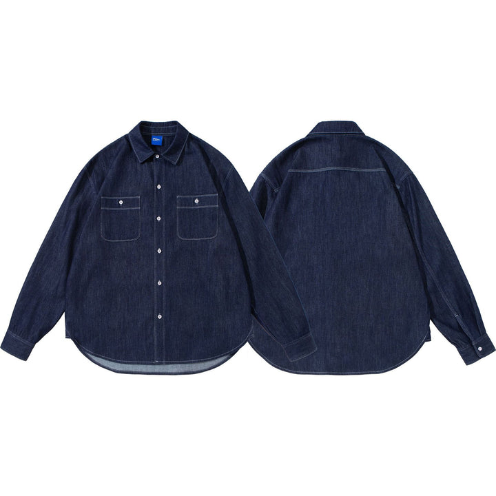 Unisex Oversized-Denim-Shirt Jacket with Overlay Chest Pockets Mune Fashion