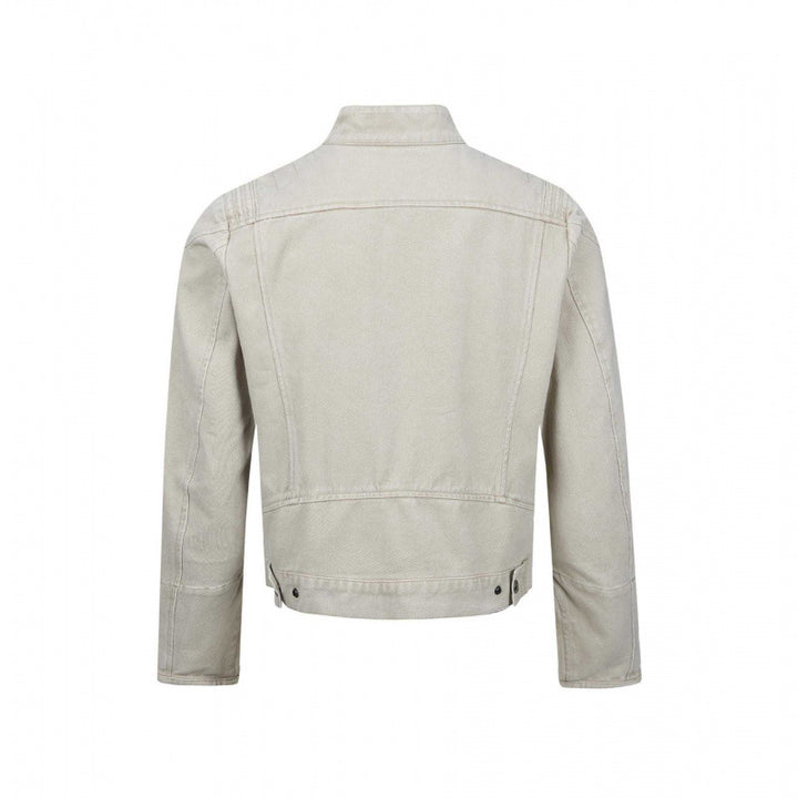 Men's Asymmetric Short Jacket in Biker Style with Stand-up Collar and Diagonal Metal Zipper Mune Fashion