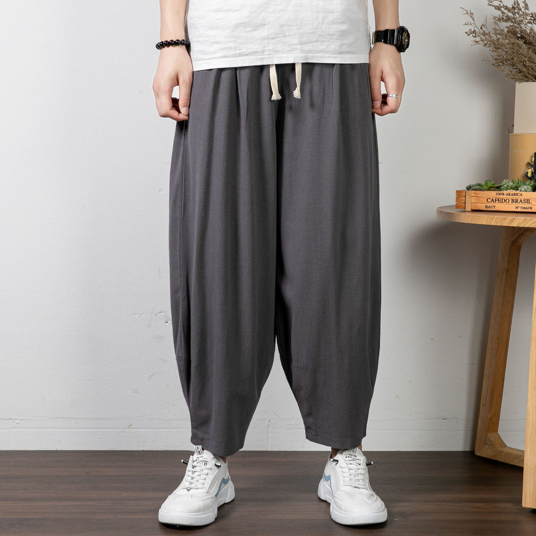Men's Casual Palazzo Pants with Drawstring and Tapered Ankle Cuff Mune Fashion