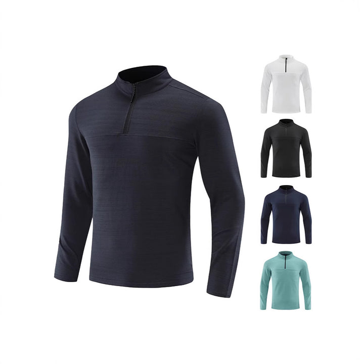 Men's Thermal Long Sleeve Shirt with Half Zip and Stand Collar Mune Fashion