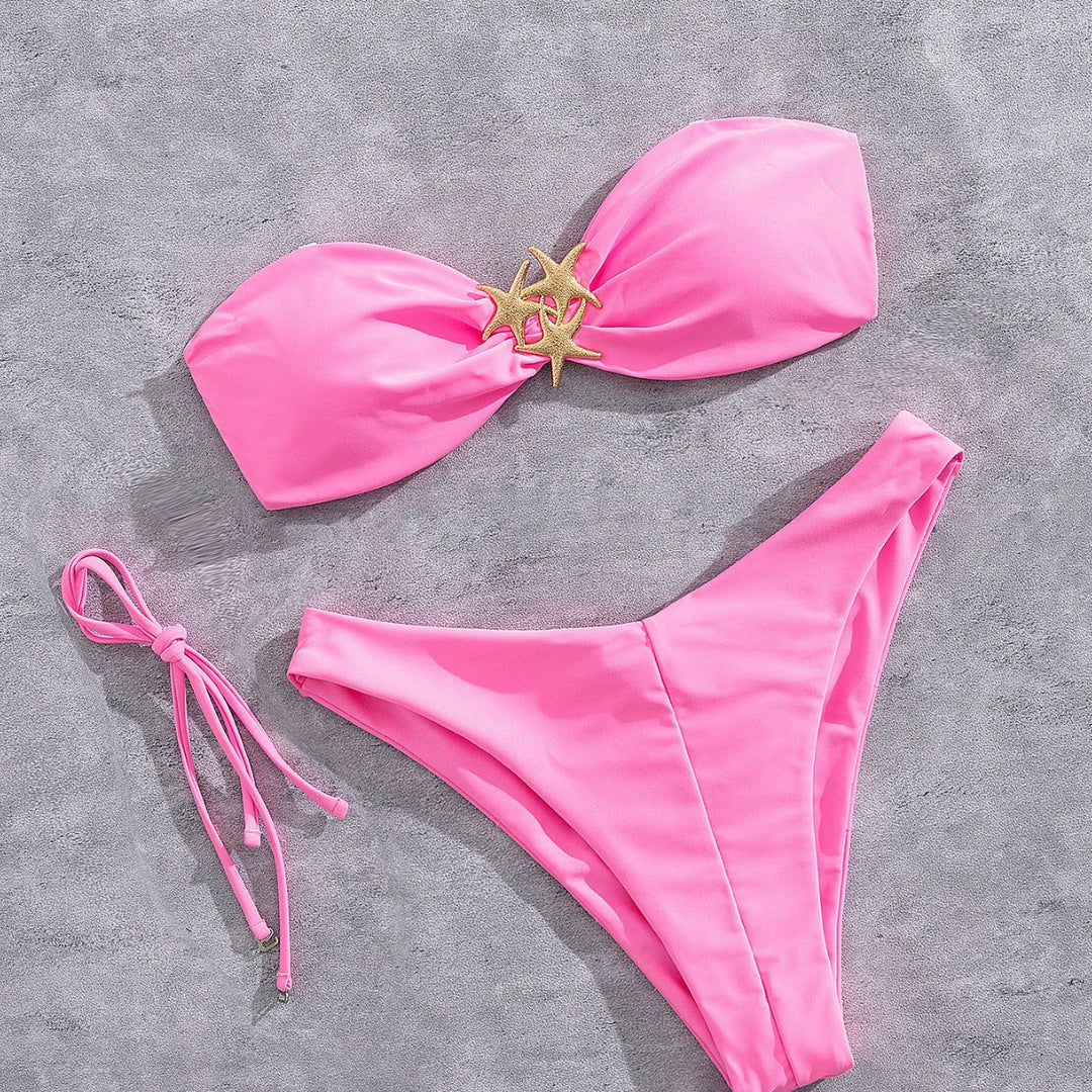 Women Bandeau Bikini with gold star motif Mune Fashion
