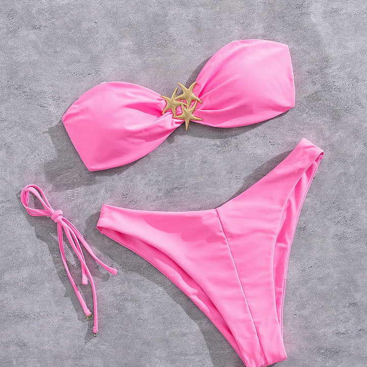 Women Bandeau Bikini with gold star motif Mune Fashion
