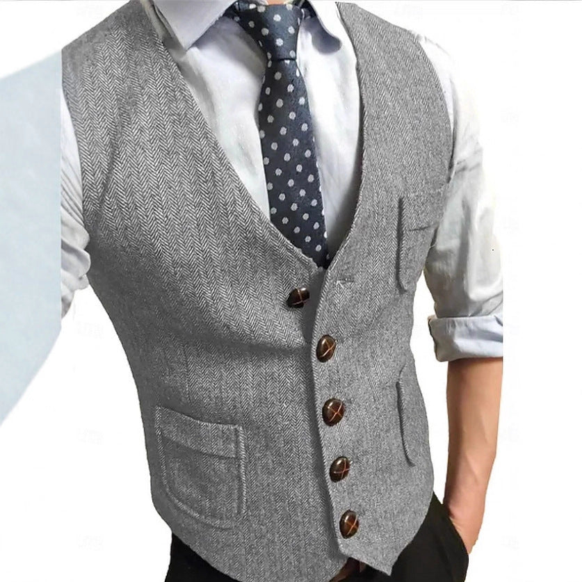 Men's Elegant Waistcoat made of Herringbone Fabric Mune Fashion
