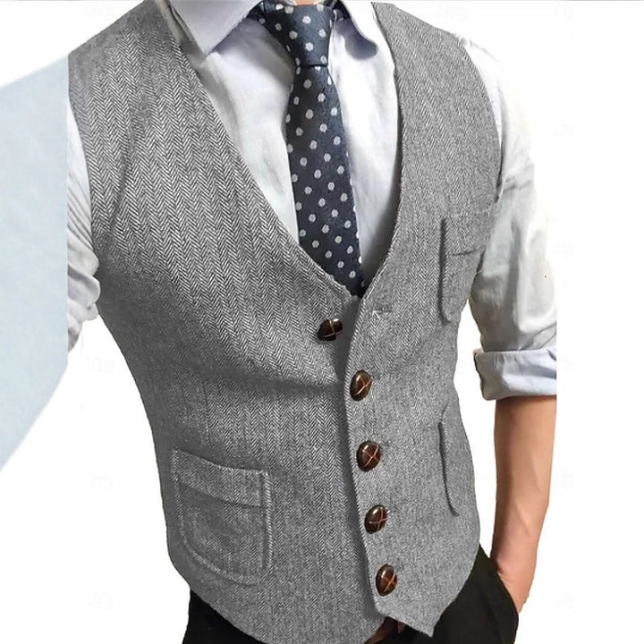 Men's Elegant Waistcoat made of Herringbone Fabric Mune Fashion