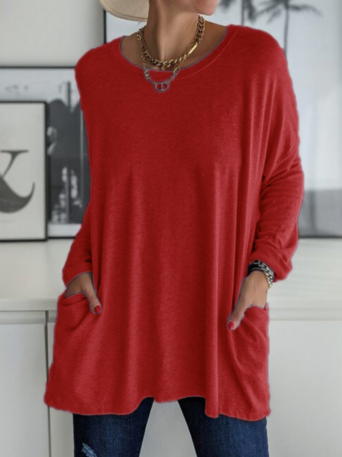 Women Oversize Tunic with Side Pockets and Round Neckline Mune Fashion