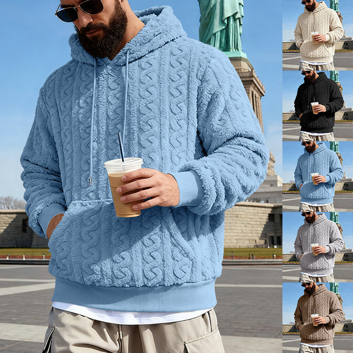 Men's Lined Sherpa Hoodie with Cable Knit Pattern and Hood Mune Fashion