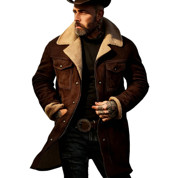 Men's Long Suede Coat with Teddy Lining and Flap Pockets Mune Fashion