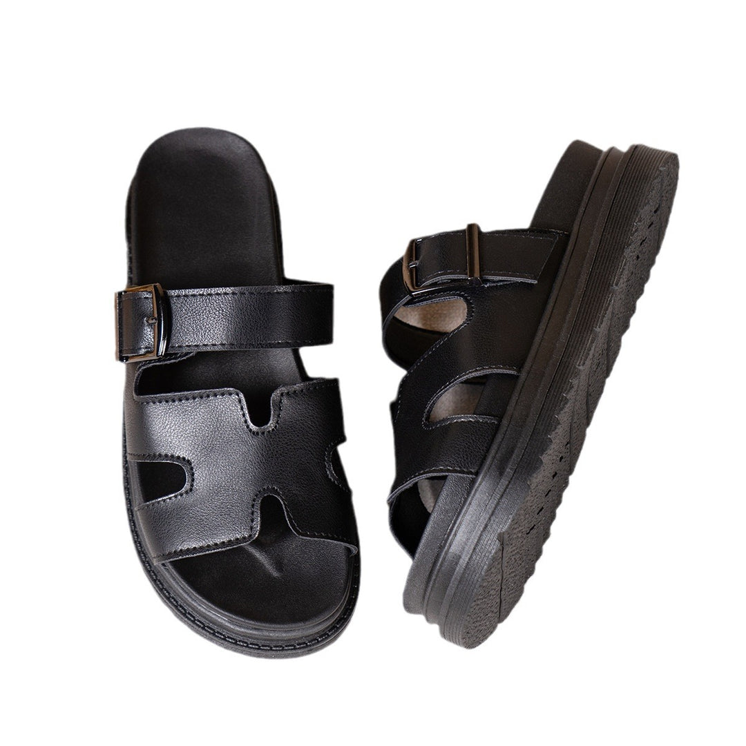 Women's fashionable platform slides with adjustable buckle and ergonomic comfort footbed Mune Fashion