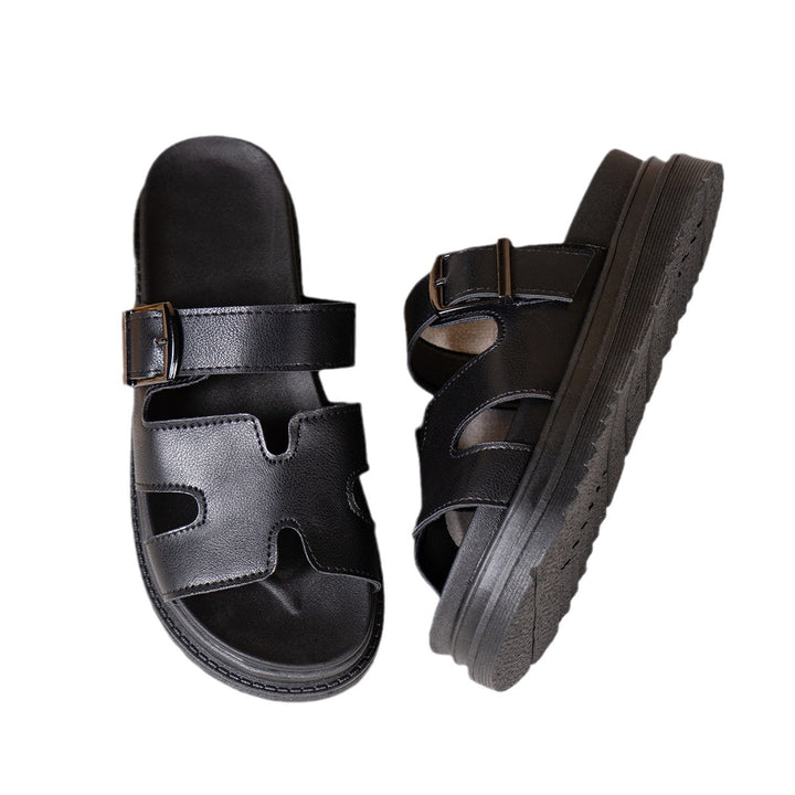 Women's fashionable platform slides with adjustable buckle and ergonomic comfort footbed Mune Fashion