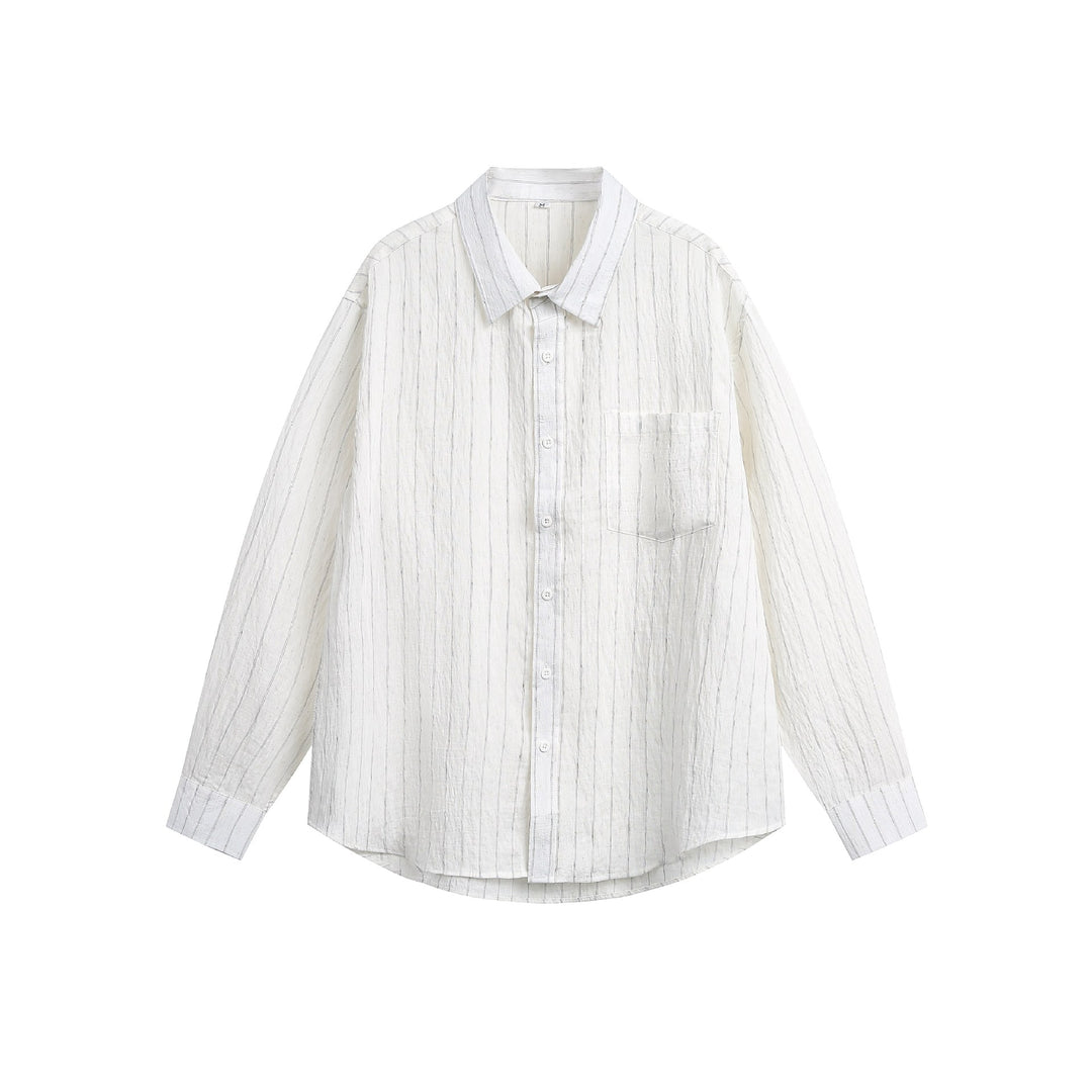 Unisex Relaxed Linen Blend Shirt with Fine Stripe Structure and Chest Pocket Mune Fashion