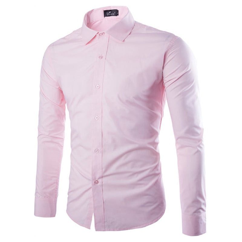 Men's tailored long sleeve business shirt with Kent collar stretch cotton blend and rounded hem Mune Fashion