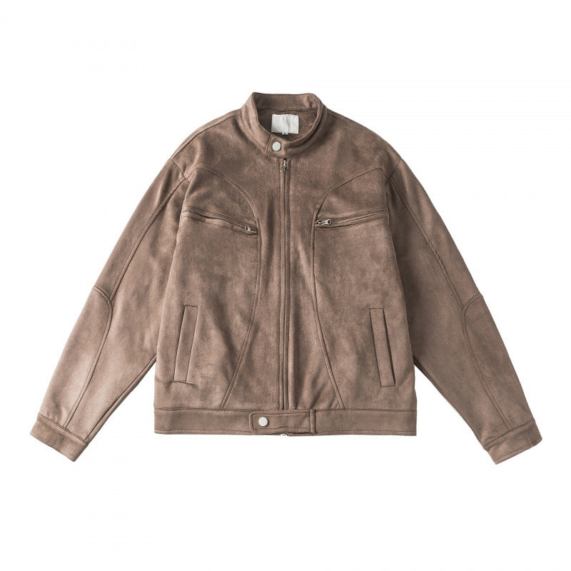 Unisex Short-cut boxy velour blouson jacket with stand-up collar and chest zippers Mune Fashion
