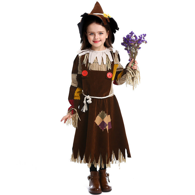 Girls Barn Dweller Costume with Fringed Details and Agriculture Accents Mune Fashion