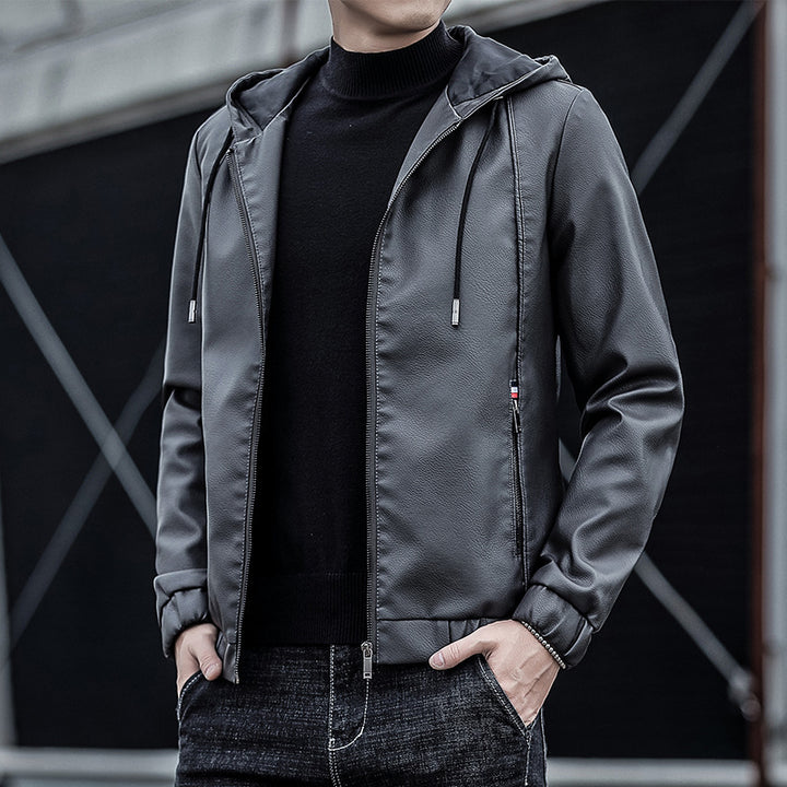 Men's Stylish Faux Leather Hoodie Jacket Mune Fashion