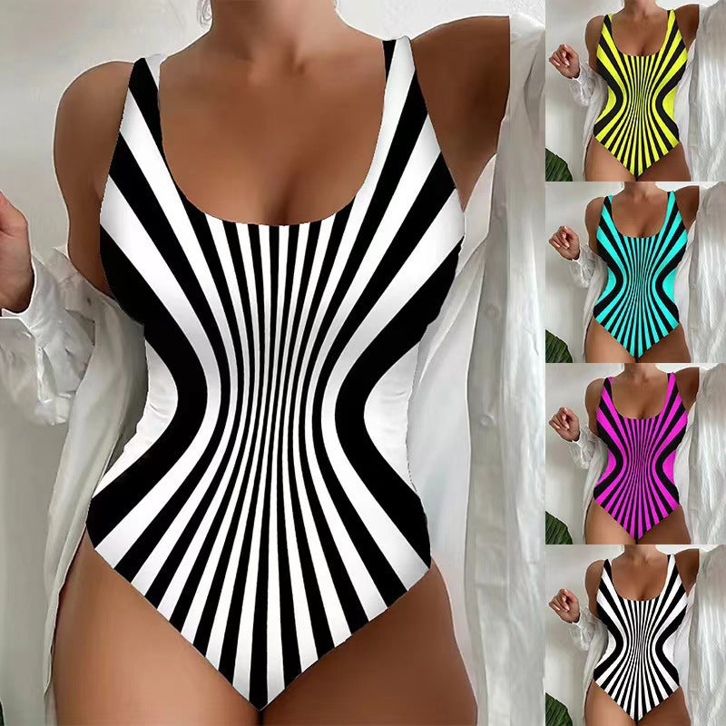 Women's One-Piece Swimsuit with Optical Stripes Mune Fashion