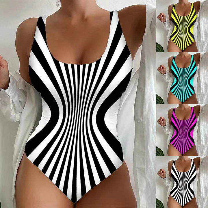 Women's One-Piece Swimsuit with Optical Stripes Mune Fashion