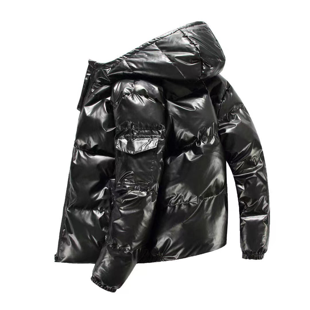 Men's glossy puffer jacket with hood, padded thermal lining and water-repellent lacquer look Mune Fashion