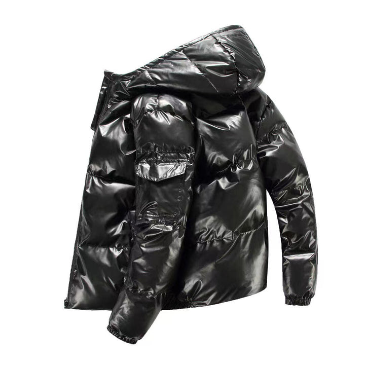 Men's glossy puffer jacket with hood, padded thermal lining and water-repellent lacquer look Mune Fashion