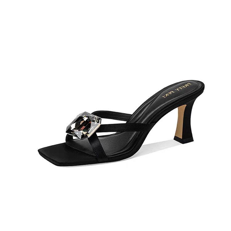 Ladies gemstone slide with square toe and mid-high heel Mune Fashion