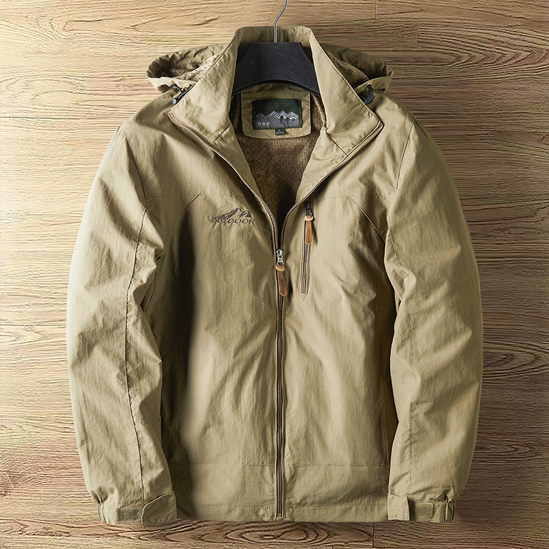 Men's Breathable Water-Repellent Outdoor Jacket with Hood and Zipper Mune Fashion