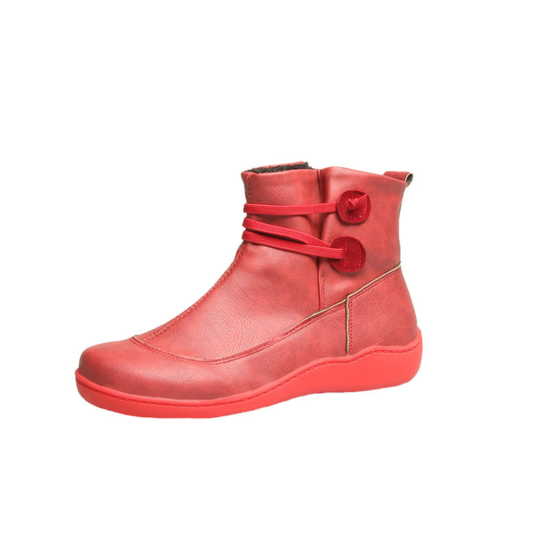 Women's padded ankle-high winter ankle boots with elastic decorative strap, decorative button details, and non-slip light sole Mune Fashion