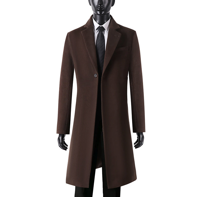 Men's Elegant Long Single-Breasted Wool Coat with Narrow Lapels and Tailored Silhouette Mune Fashion