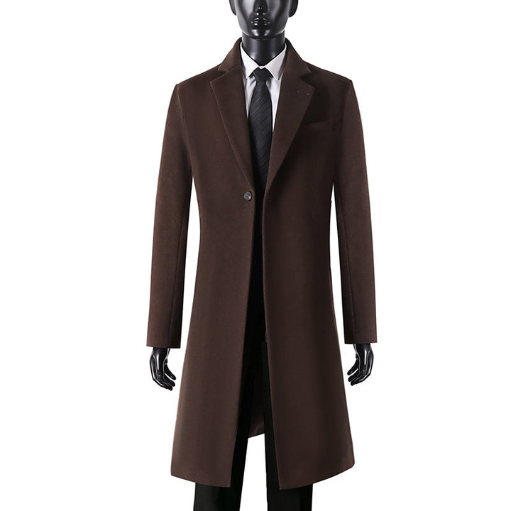 Men's Elegant Long Single-Breasted Wool Coat with Narrow Lapels and Tailored Silhouette Mune Fashion