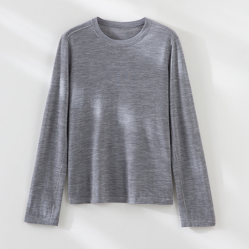 Women Fine Long Sleeve Fine Knit Shirt with Round Neckline and Straight Silhouette Mune Fashion