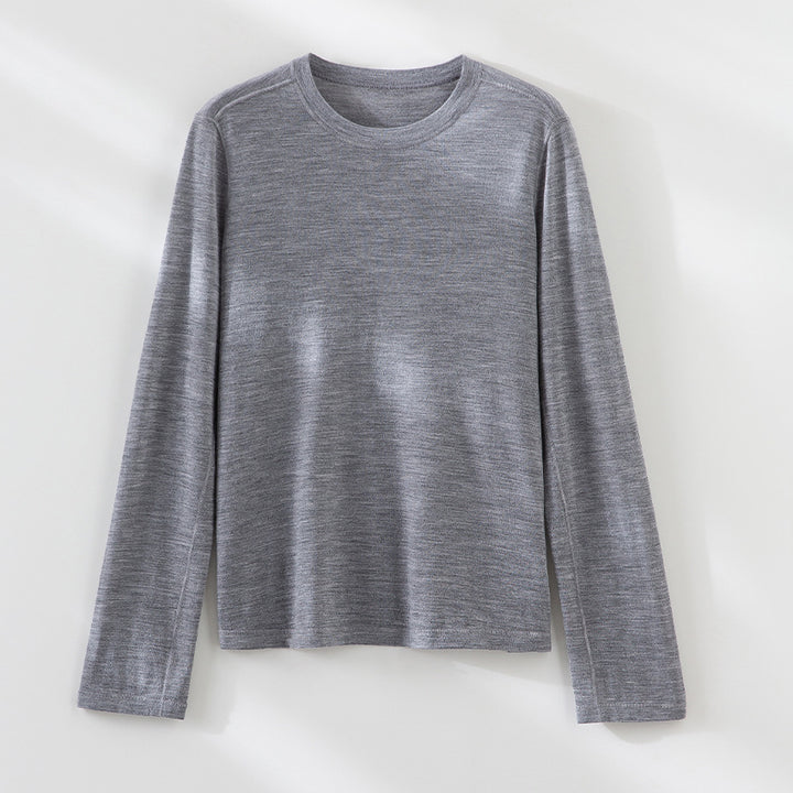 Women Fine Long Sleeve Fine Knit Shirt with Round Neckline and Straight Silhouette Mune Fashion