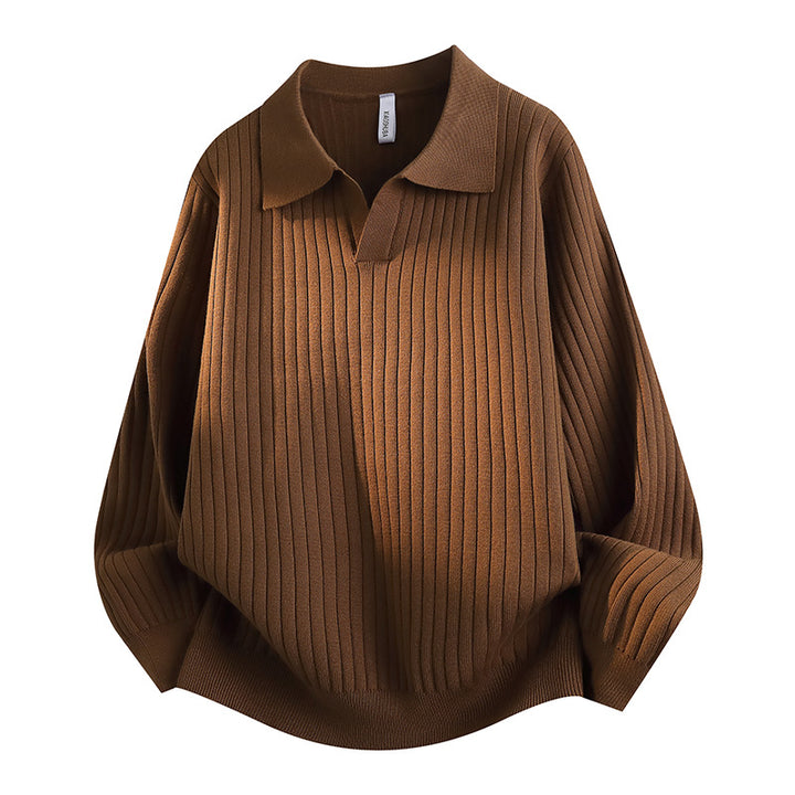Women Elegant Chunky Knit Sweater with Collar Mune Fashion