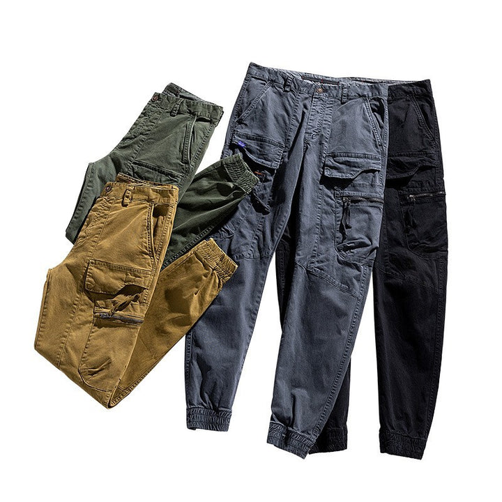 Men's Multifunctional Cargo Jogging Pants in Tactical Canvas Style with Knee Panels, Zipper and Flap Pockets Mune Fashion