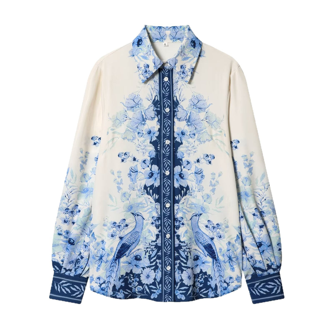 Women's Floral Oversized Silk Look Blouse with Border Print Mune Fashion
