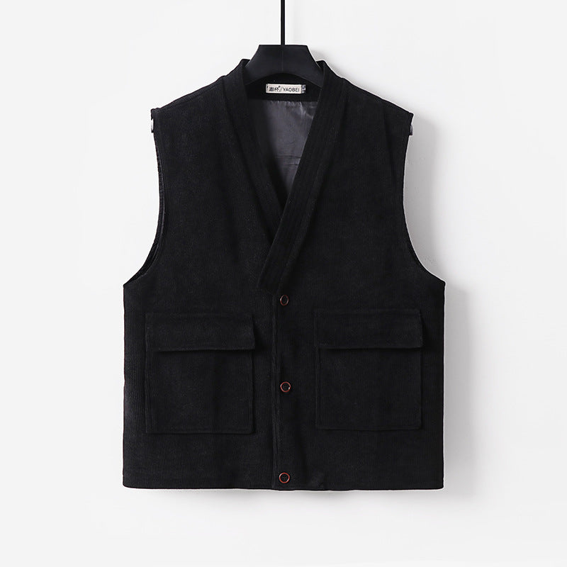Men's cord waistcoat with shawl collar, patch pockets, and button placket Mune Fashion