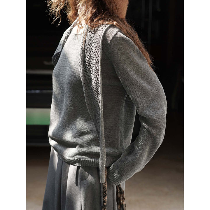 Women's lightweight fine-knit ensemble with loose sweater and openwork cardigan Mune Fashion