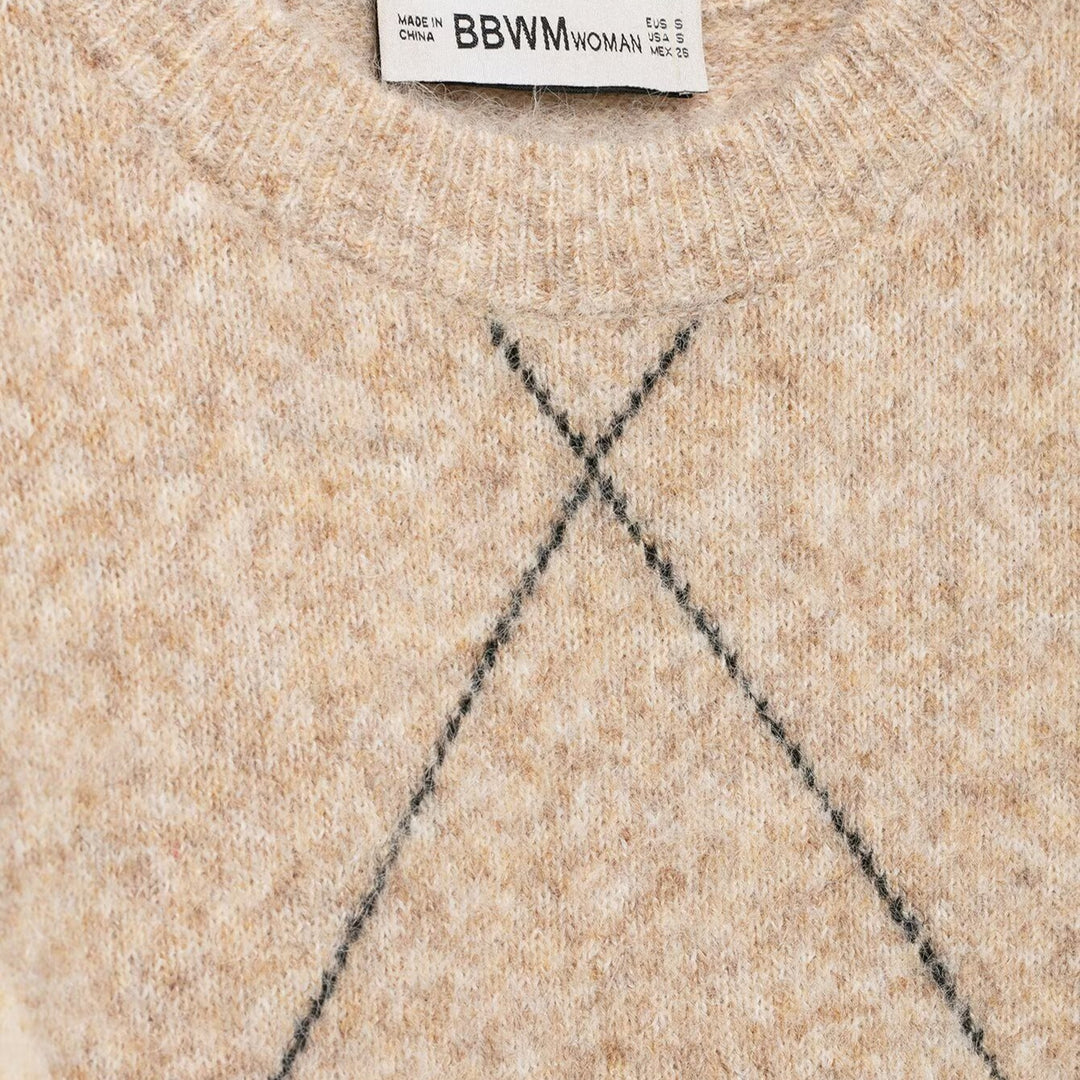 Women's argyle sweater made of wool blend with soft pile and boxy cropped silhouette Mune Fashion