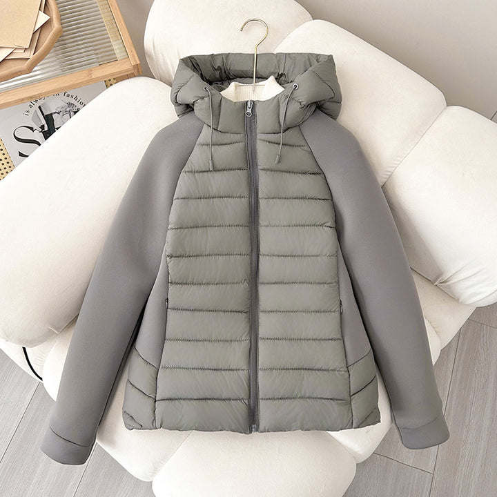 Women's lightweight hybrid quilted jacket with matte front, elastic sleeve panels, and warming thermo filling Mune Fashion