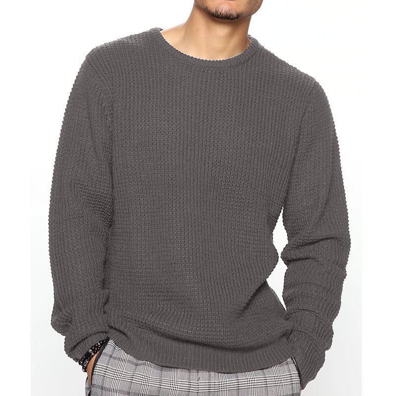Men's Chunky Knit Crew Neck Sweater with Basketweave Pattern and Relaxed Fit Mune Fashion