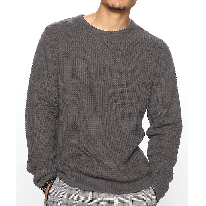 Men's Chunky Knit Crew Neck Sweater with Basketweave Pattern and Relaxed Fit Mune Fashion