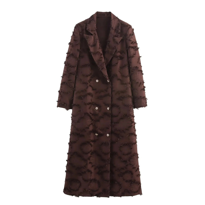 Ladies long-cut double-breasted coat with structured fringe application Mune Fashion
