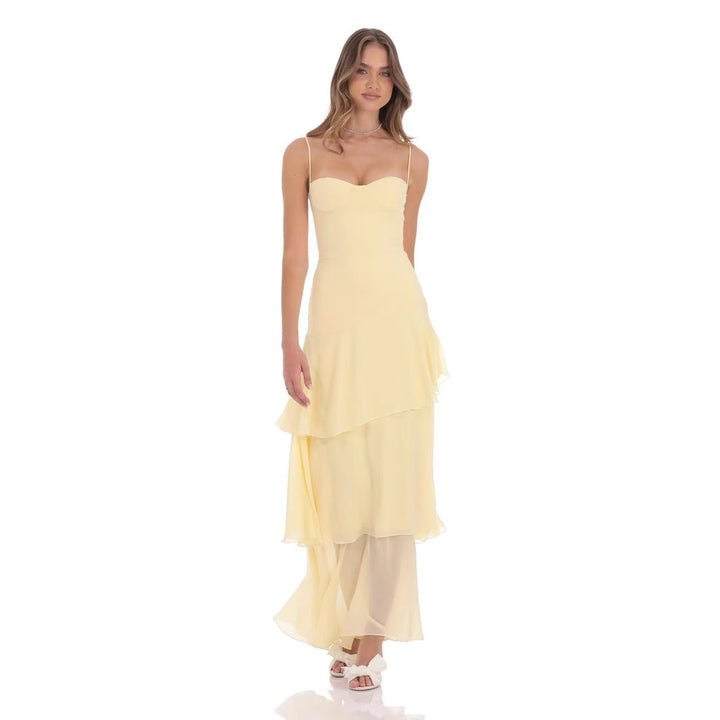 Women nan romantic tiered maxi dress with heart neckline and delicate spaghetti straps Mune Fashion