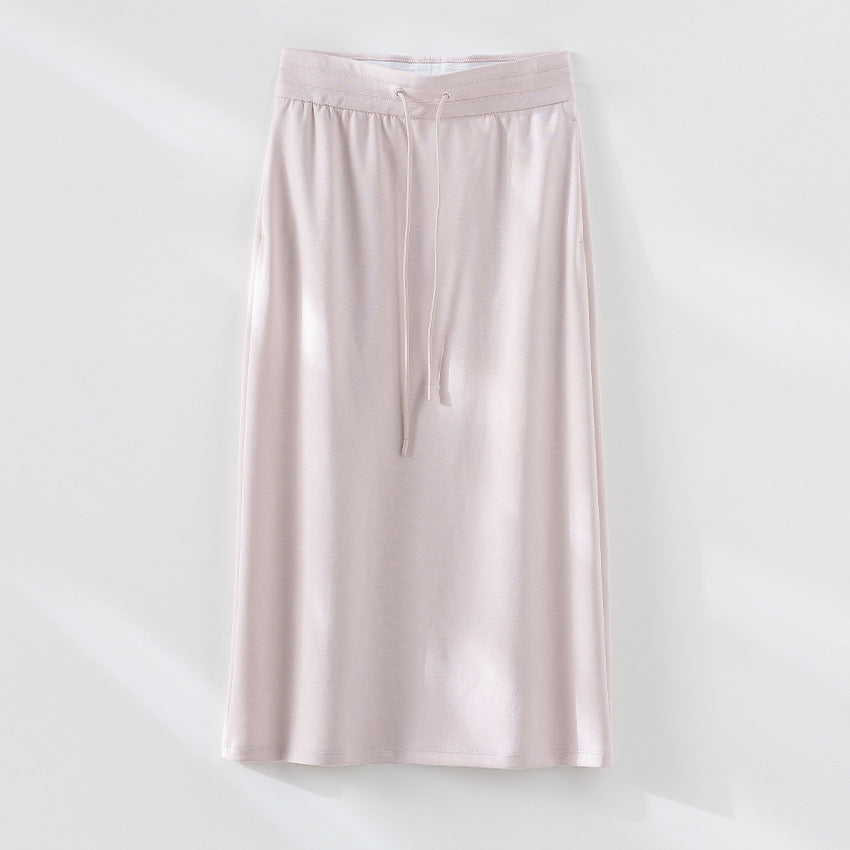 Women's Jersey Midi Skirt with Elastic Drawstring Waist and Straight Fit Mune Fashion