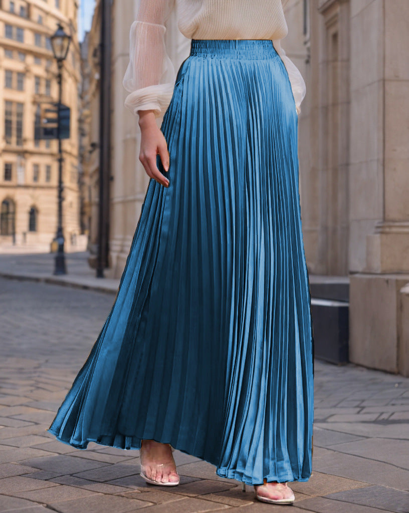 Women nan Maxi skirt pleated from flowing satin with elastic waistband Mune Fashion