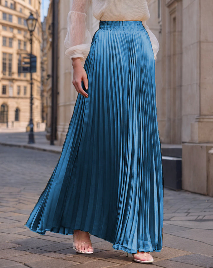 Women nan Maxi skirt pleated from flowing satin with elastic waistband Mune Fashion