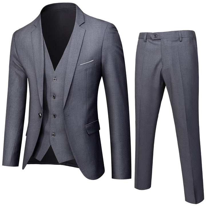 Men's three-piece business suit set with tailored single-breasted jacket, slim fit waistcoat, and elegantly cut suit pants Mune Fashion