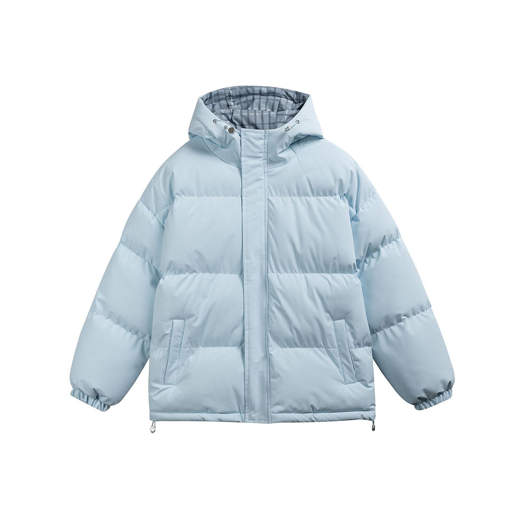 Women Padded Oversize Quilted Jacket with Hood, High Collar and Checked Lining Mune Fashion